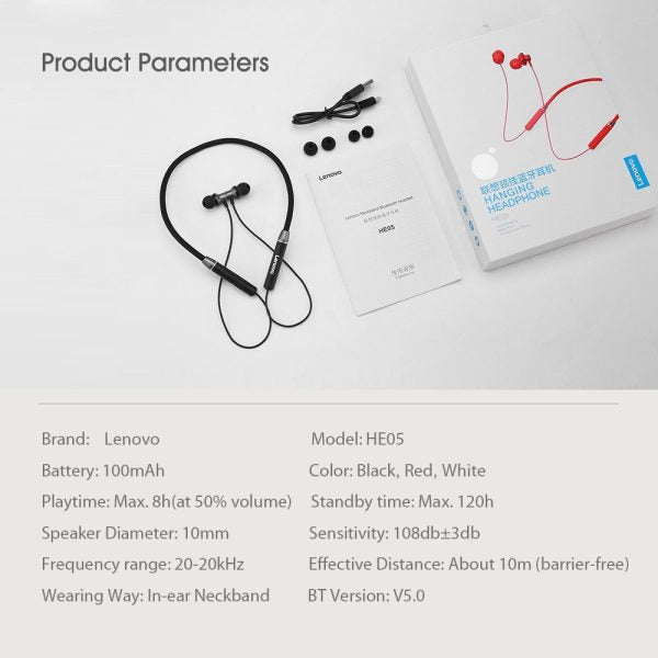 Lenovo He05 Wireless Bluetooth 5.0 Neckband Earbuds Sports