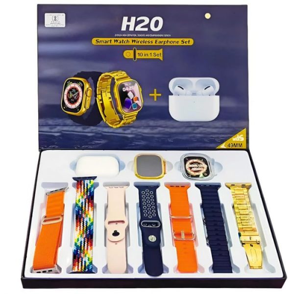 H20 Ultra Smartwatch 10 In 1 7 Straps + Silicone Case + Earbuds