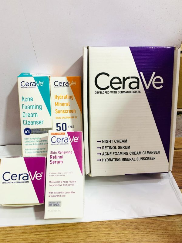 Cerave 4 In 1 Skincare Kit Night Cream, Sunblock, Cleanser & Serum